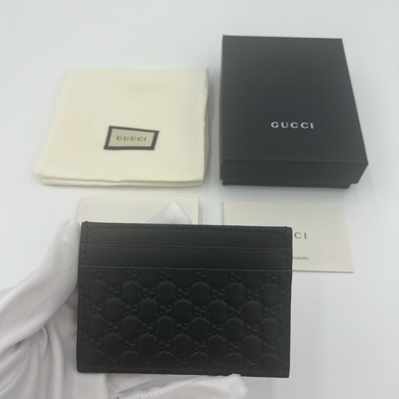 GUCCI black MICRO G MicroGUCCISSIMA embossed Leather Card Case wallet New In Box - Picture 6 of 7